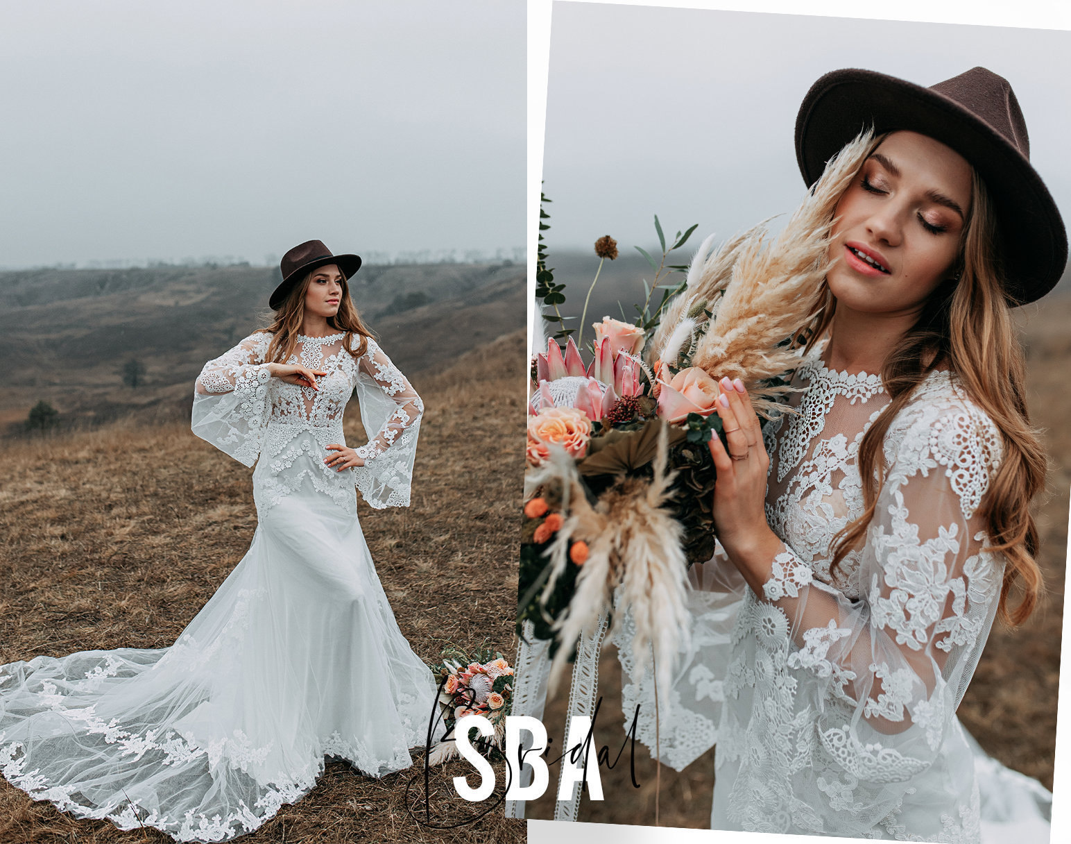 boho wedding dress bell sleeves