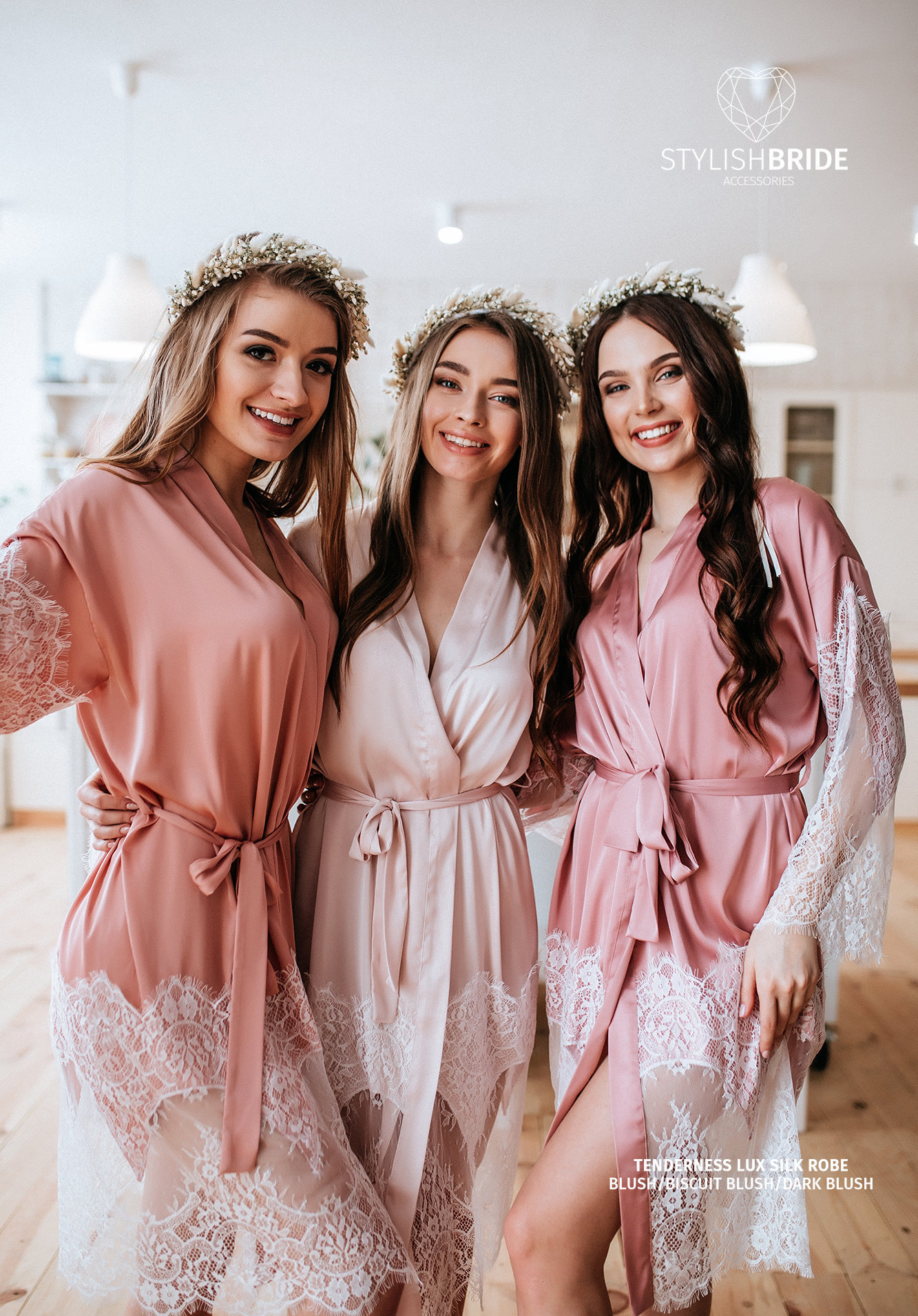 Blush Silk Robe Blush Bridal Robe With Wide Lace Trim Gift Etsy