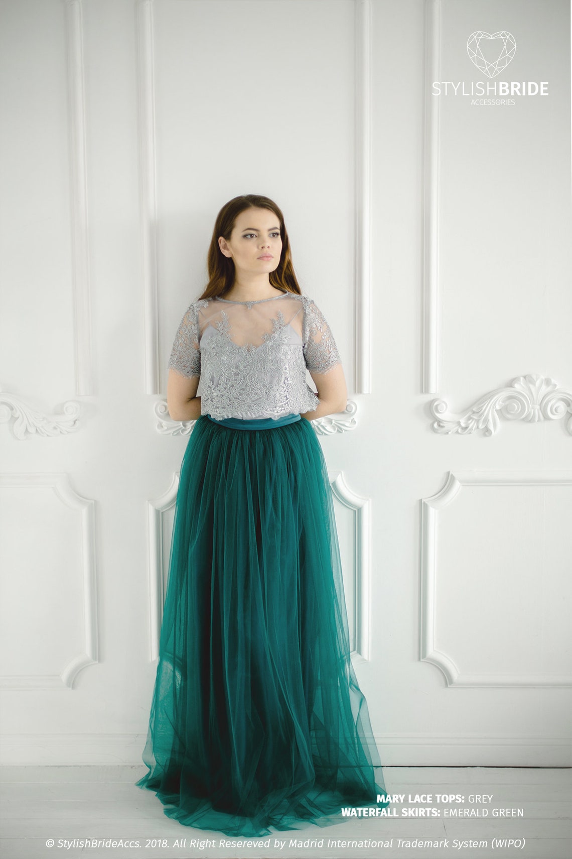 Green Grey Palette Bridesmaids Lace Mary Dress Long Emerald - Etsy UK
