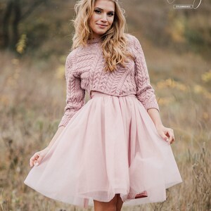 Esther Wool Hand Knitted Sweater with Fay Short Tulle Skirt, Engagement Winter Wedding Separates, Winter Bridesmaids Sweater and Skirt