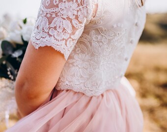 トップス ORGUE Flower tulle blouse 3D Full Blossom Flower Tulle Lace Fabric in Blush , Wedding