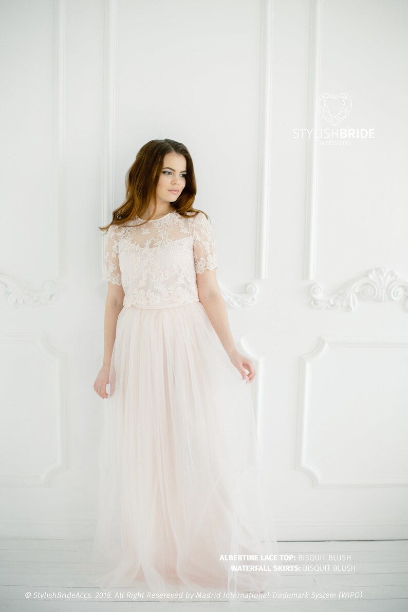 Lace Tulle Dress Wedding Lace Dress Biscuit Blush Albertine Dress Blush Prom Dresses Plus Size Long Blush Engagement Waterfall Skirts