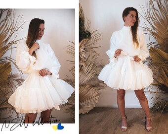 New collection! Short organza bridal dress, trendy organza wedding dress with ruffles  | Jellyfish 2 items