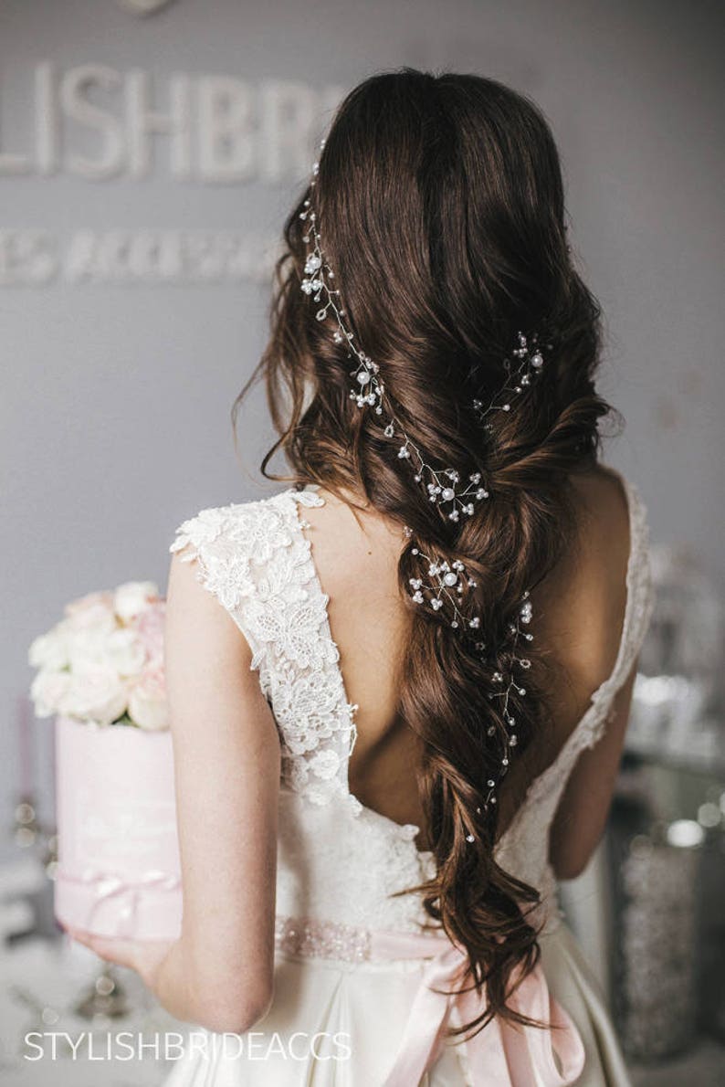 Extra long boho wedding hair vine 0.45-1.50 meters Wedding pearl hair vine Pearl hair accessories, Bridal Hair piece image 2