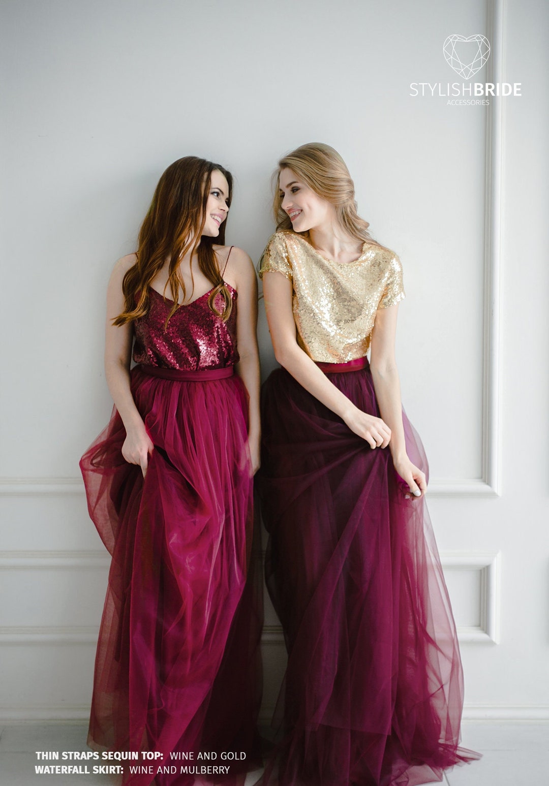 Gold and Wine Sequin Bridesmaids, Tulle Dress for Bridesmaids in Gold ...