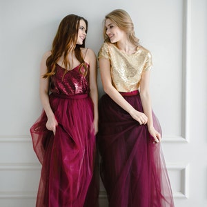 Gold and Wine Sequin Bridesmaids, Tulle Dress for Bridesmaids in Gold ...