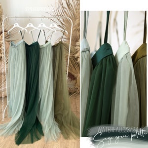 New 24 Sage Green Palette Long Tulle Skirt, Green Bridesmaids Tulle Skirts, Bridesmaids Dusty Green Rustic Dresses | Waterfall