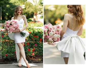 Romance Dress: Short Silk Satin Mini Dress with Detachable Oversized Bow