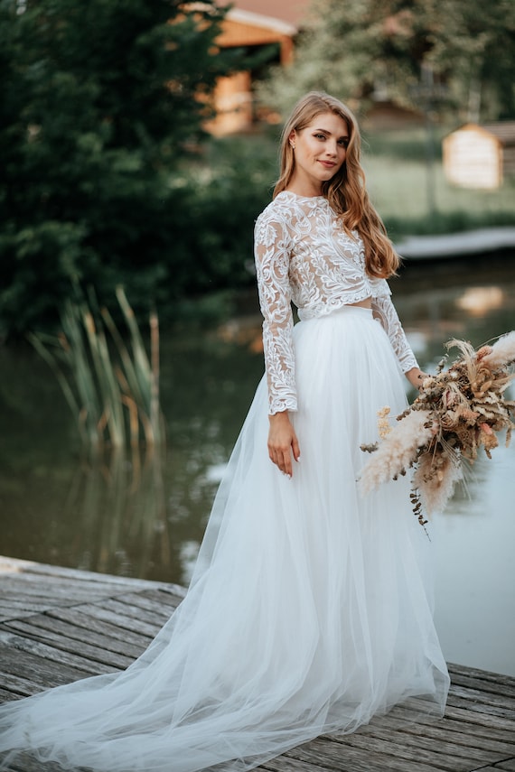 Bridal White Ivory Tulle Skirt With Train, Fay Wedding Engagement