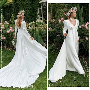 Satin Wedding Dress Long Sleeve Etsy