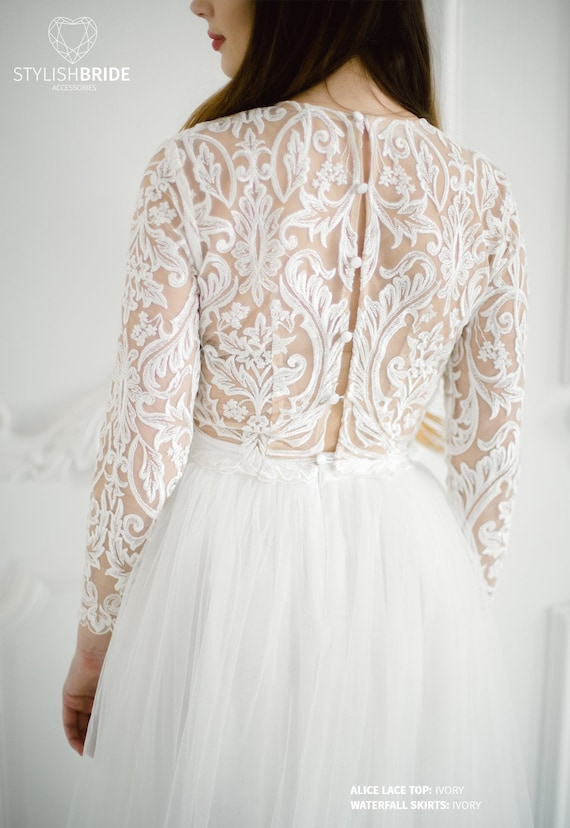 Alice Lux Lace Top Wedding, New Collection Lace Crop Top Ivory or
