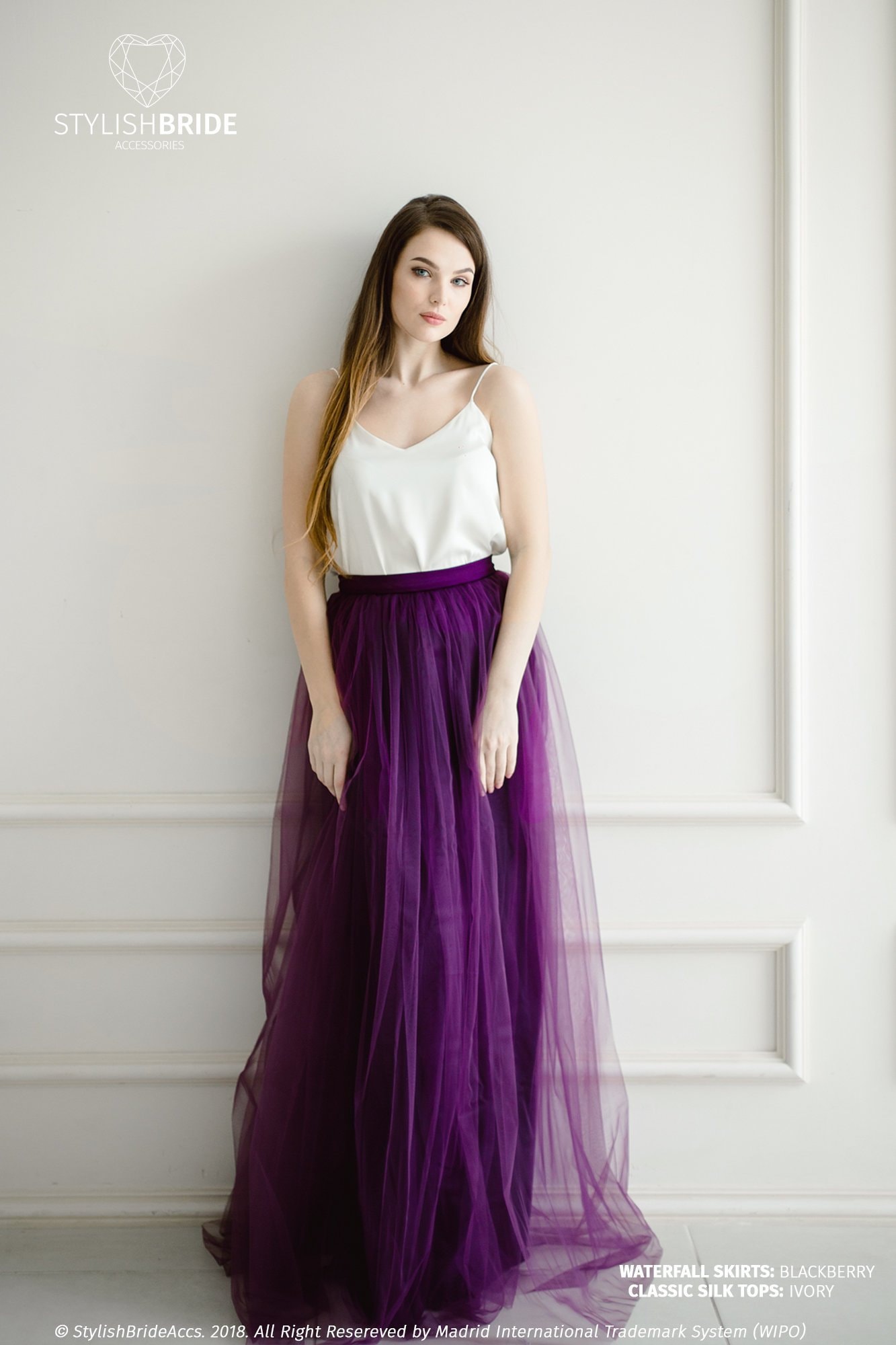 Blackberry Bridesmaids Dress Silk Classic Tulle Skirt Purple pic