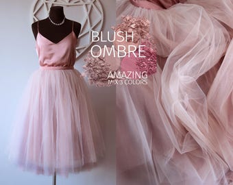 Blush Storm Ombré Tulle Skirt 7 Layers Super Puff, 100% exclusive handmade, Tulle Skirt Woman, Pink Light Blush Tulle Skirt Bridal