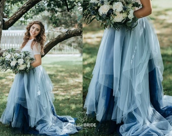 Indigo Ombre Dress 3 Pieces Bridal Tulle Separates: Magic Ombre Skirt, Sand Glitter Top and Stella Bustier, SBA ,  Wedding