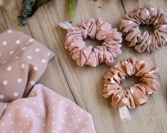 New! Premium quality silk satin scrunchies with dots, dotted scrunchy silk satin, gift for friend, gift for her