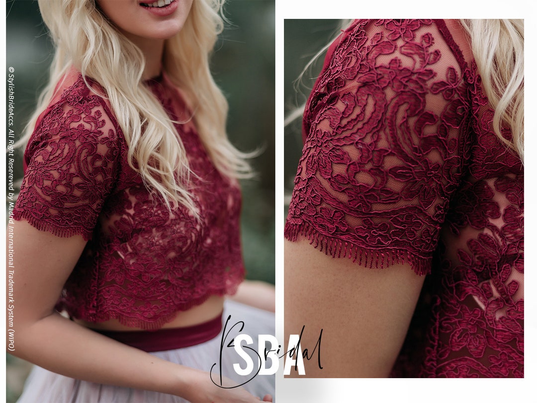 Wine Lace Top Wine Red Lace Prom Tops Bridesmaids Crop Top - Etsy