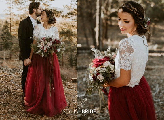 white lace top with tulle skirt