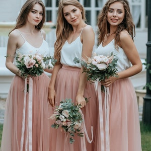 Simple Bridesmaids Separates: Silk Classic Cami Top and Waterfall Floor Length Tulle Skirt, available in Plus Size image 4