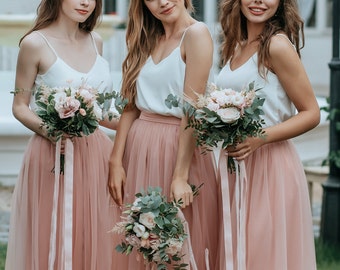 Simple Bridesmaids Separates: Silk Classic Cami Top and Waterfall Floor Length Tulle Skirt, available in Plus Size