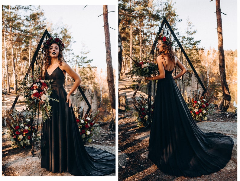 NEW Black Mermaid bridal dress, black wedding dress, black sequined sparkle gown, gothic wedding dress, black prom dress Mermaid image 8