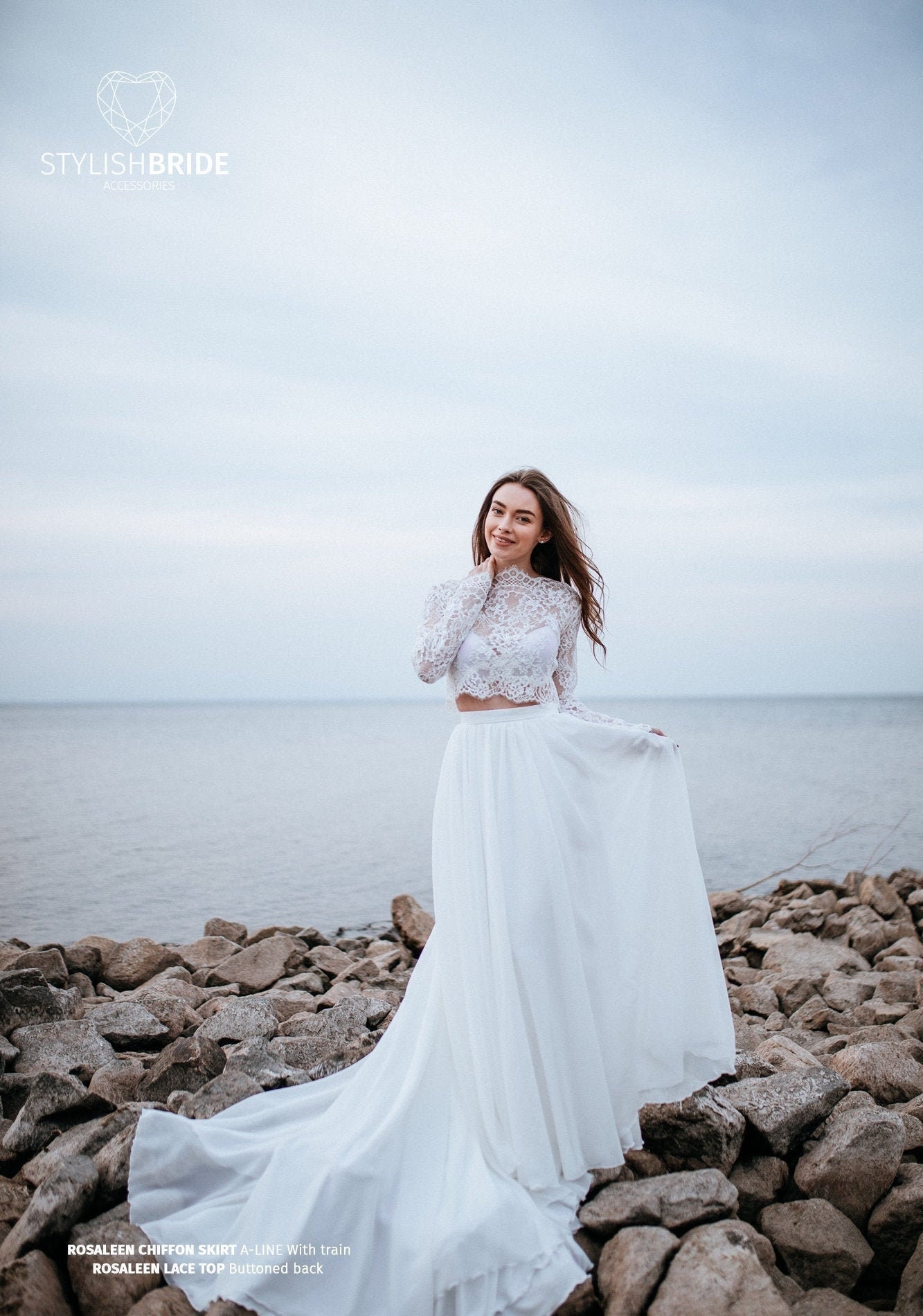 Beach Wedding Dress,a-line Bridal Gown With Long Train, Chiffon