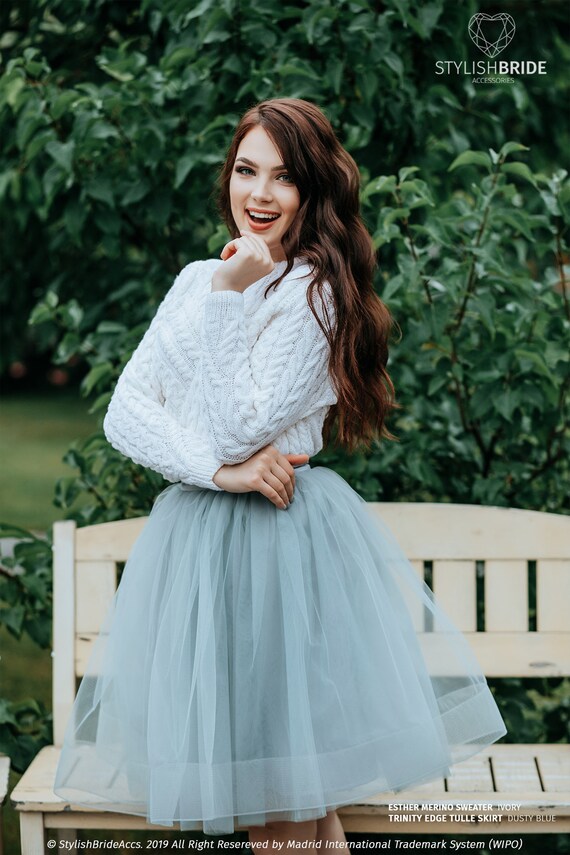Dusty blue cheap tulle skirt