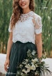 Allure Buttoned Back Bridesmaids Lace Crop Top available in Plus Size with Silk Under top - 2 pieces set, Lace Evening Bridal Blouse 