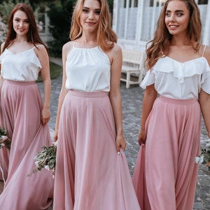 Blush Palette Chiffon Bridesmaid Separates: Chiffon Sunset Full Sun Flying A-line Skirts and Silk Tops available in Plus Sizes image 6