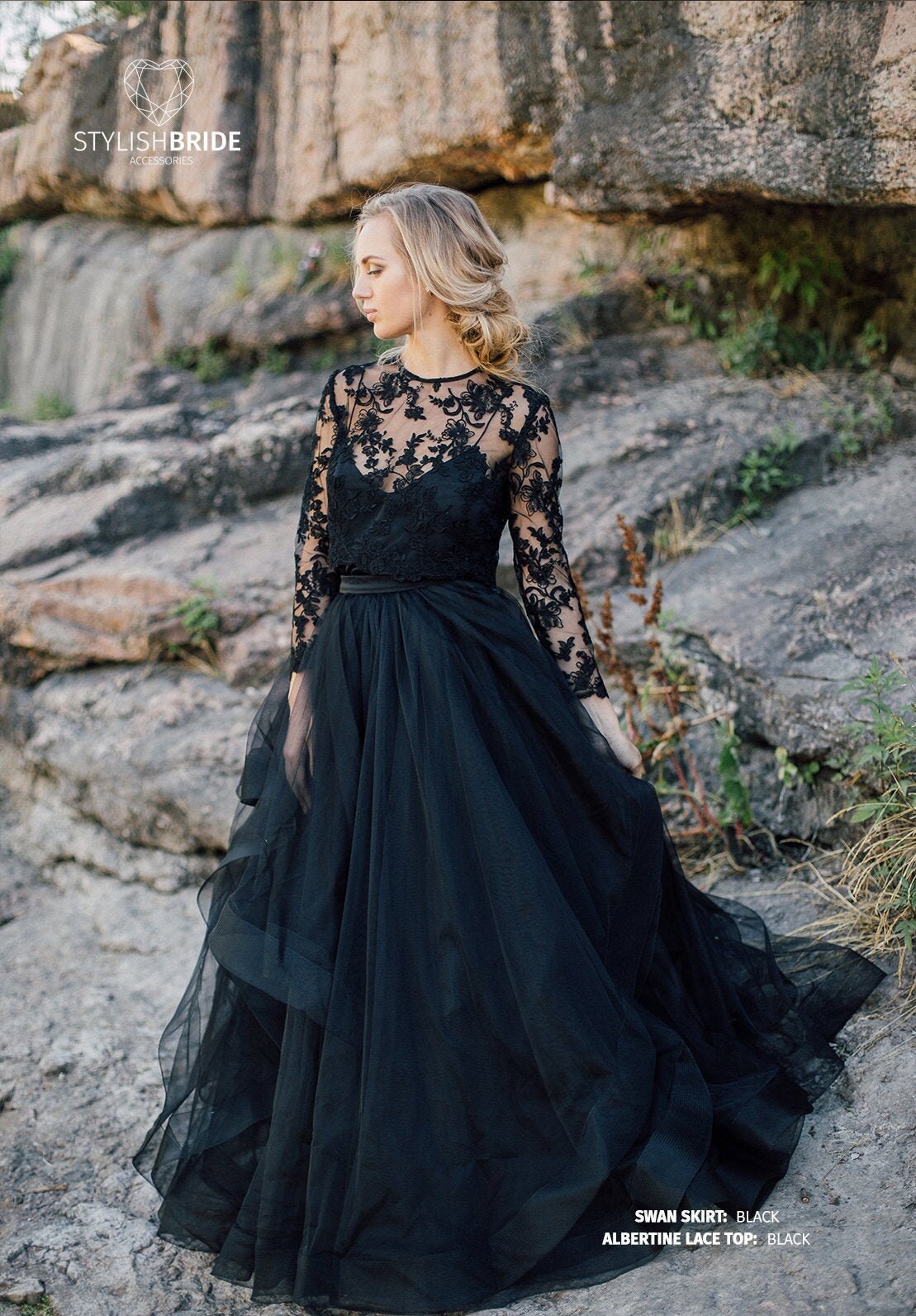 Swan Black Engagement or Wedding Dress 