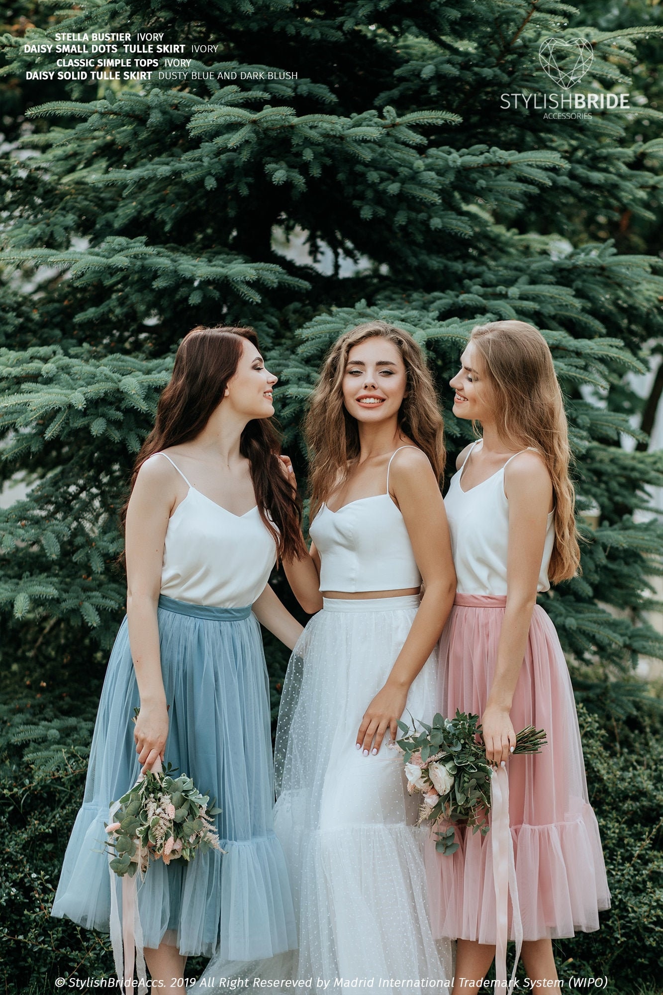 Frill Tulle daisy Bridesmaid Skirts and Silk Satin Classic Tops