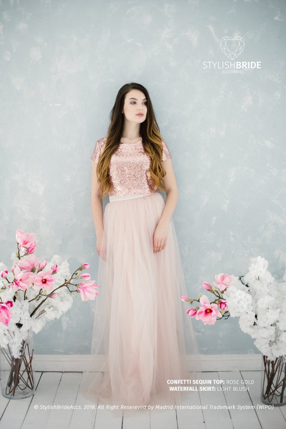 rose gold sequin and tulle dress