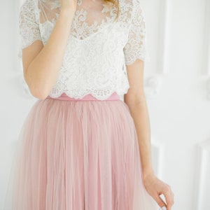 Belle Blush Lace Dress, Bridesmaids Long Blush Waterfall Skirt , Blush Engagement Prom Dresses Plus Size, Wedding Blush Dress image 2
