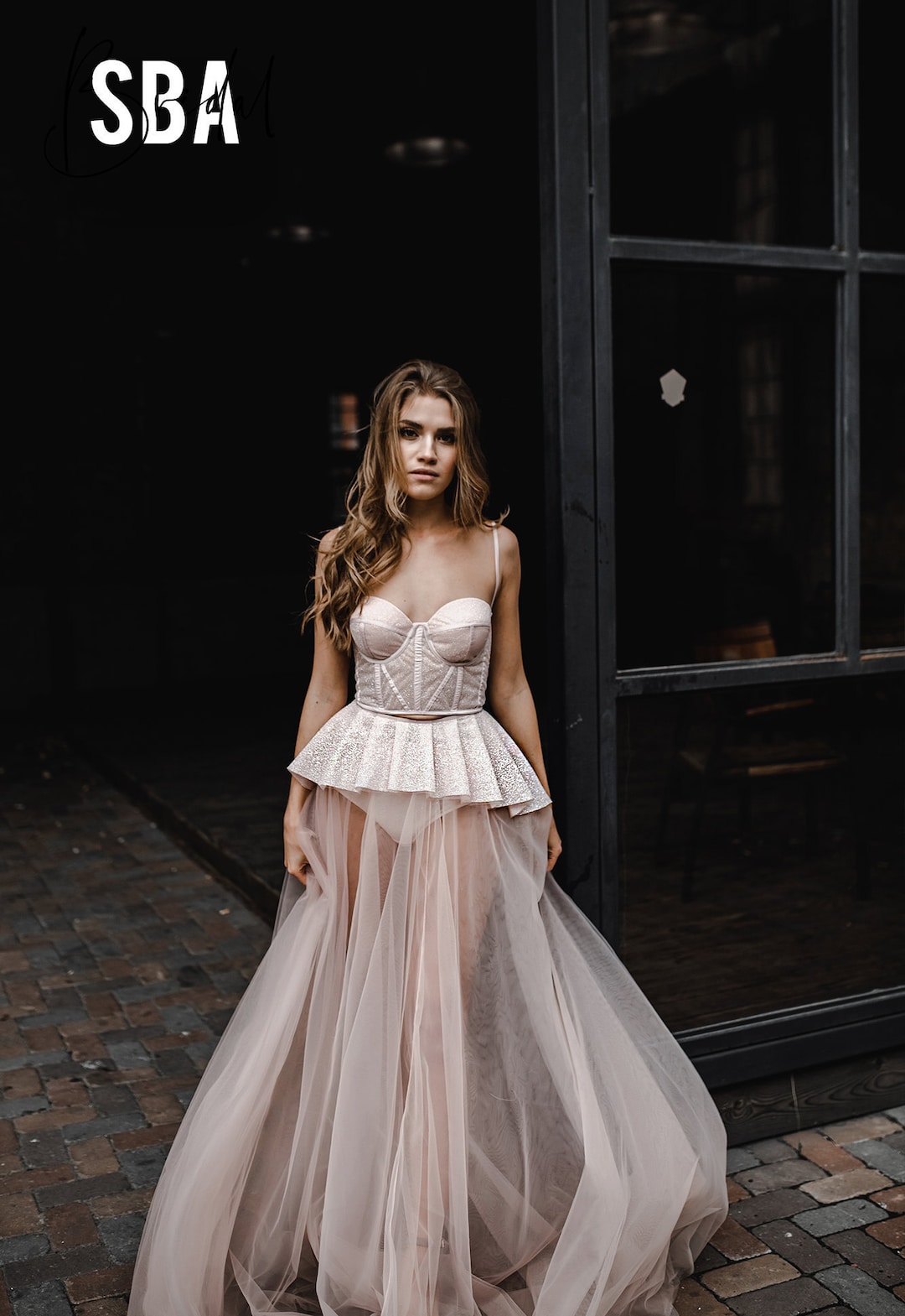 ANDRÉSD back sheer gilet setup dress Strapless Lace And Satin Corset Maxi Bridesmaid Dress With