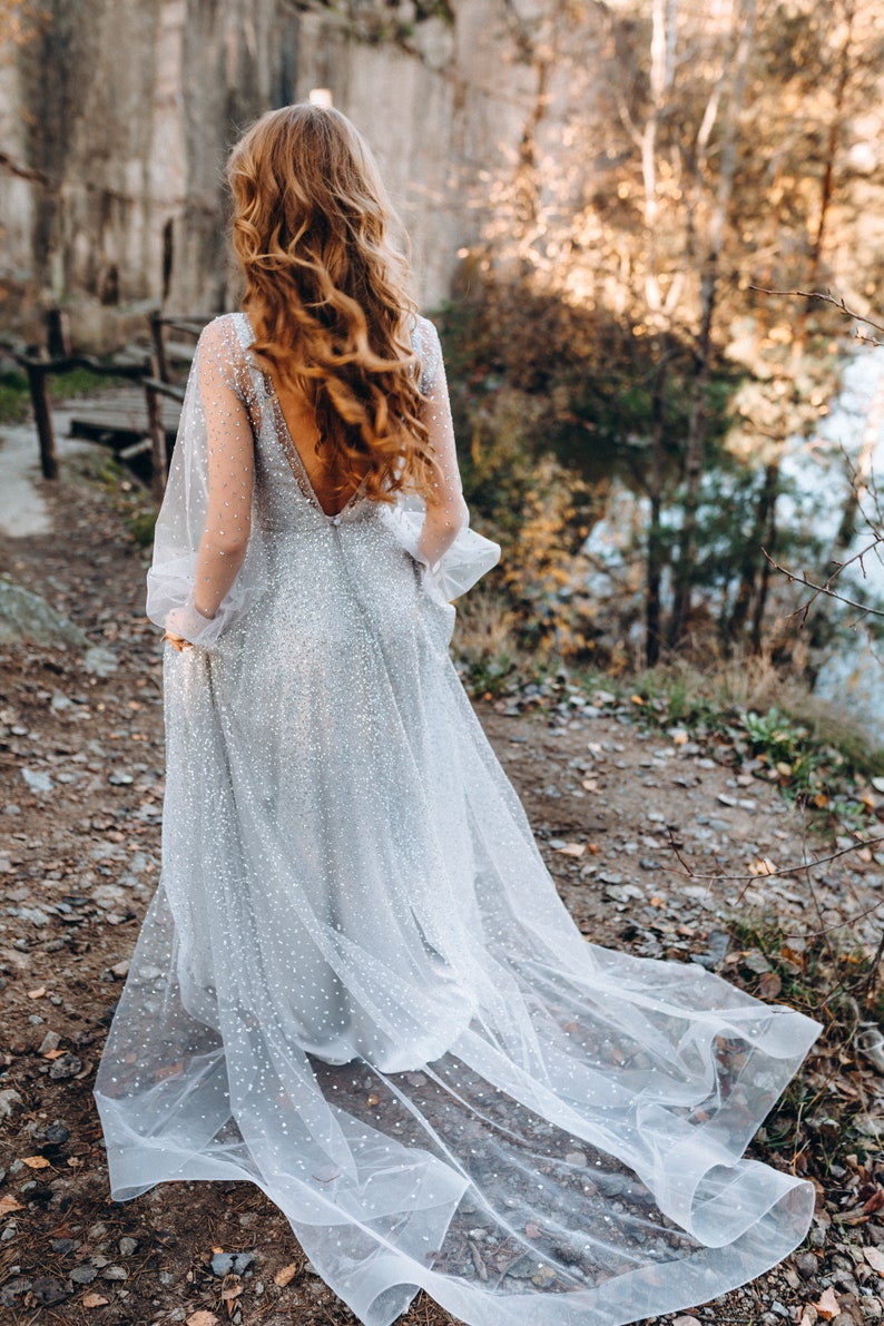 NEW Ombre glitter wedding gown, trendy princess glitter bridal dress, wedding, silver grey bridal dress with silk slip Elsa dress image 4