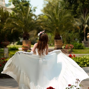 Euphoria: Trendy Wedding Dress Set With Voluminous Silk Satin Ruffle Skirt, Bridal Corset and High Satin Gloves image 7