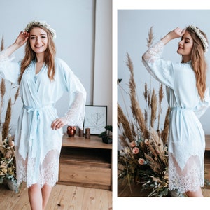 Bridesmaid Robes - Blue Wedding Robe, Matching Party Robes, Bridesmaid Proposal Gift, Bridesmaid Gifts, Getting Ready Robe | Tenderness