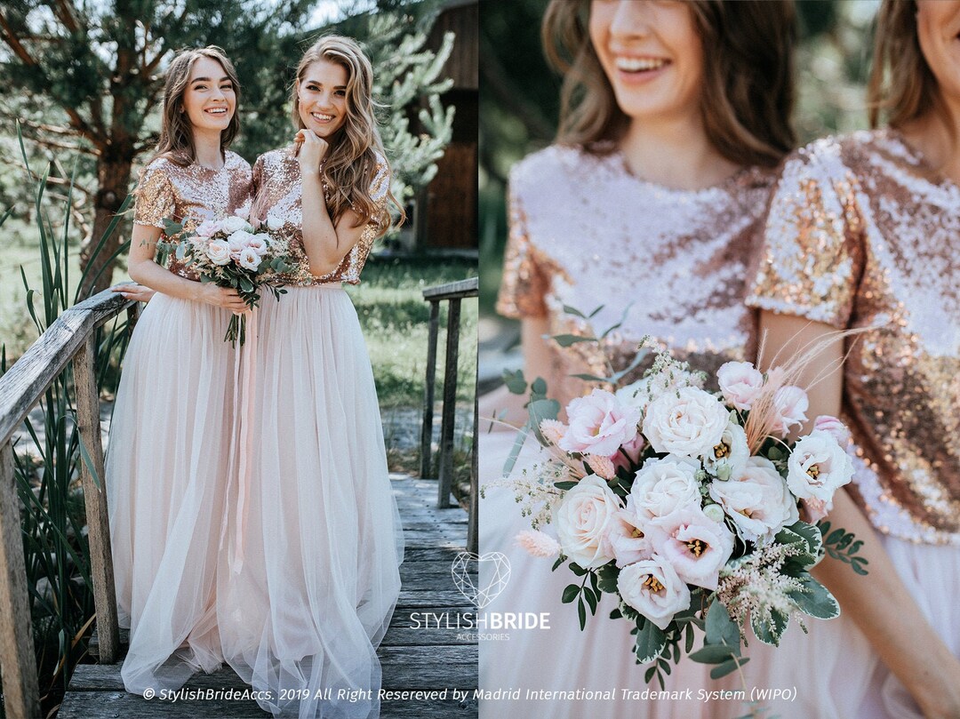 Gold tulle bridesmaid dress hot sale