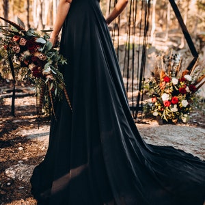 NEW Black slip dress with huge train, bridal black silk satin slip dress, black silk dress, black maxi silk gown thin straps Mermaid slip image 5