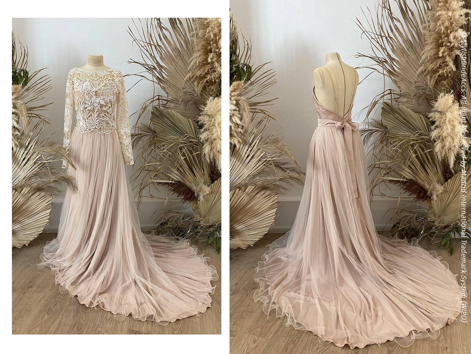 Pastel Light Pink or Nude Beige Sleeveless Lace Applique Ball Gown
