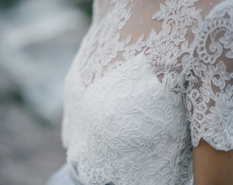 Belle Hochzeit Spitze Crop Top, weiße oder Elfenbein Spitze Crop Top Tops, Verlobungs Spitzenoberteil plus Größe