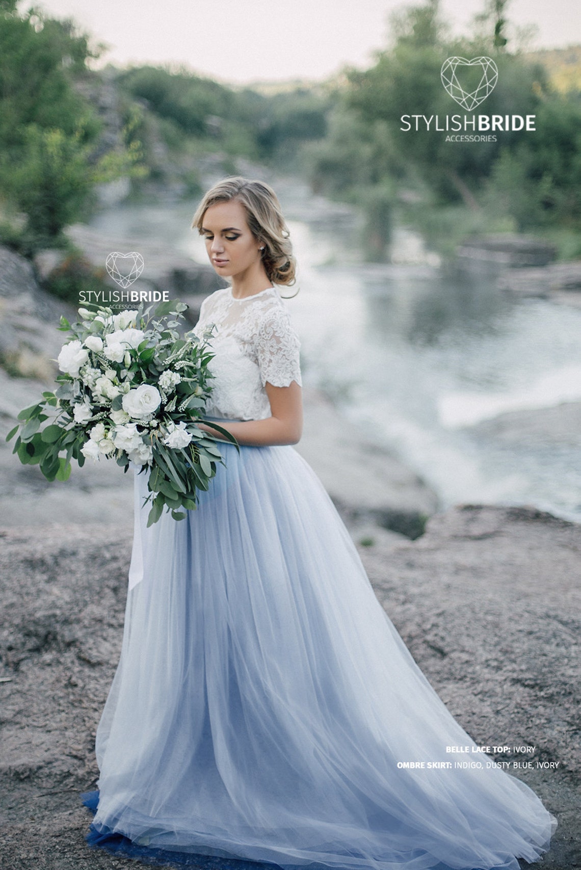 Dusty Blue & Indigo Storm Ombre Wedding Tulle Skirt Ombre image 4