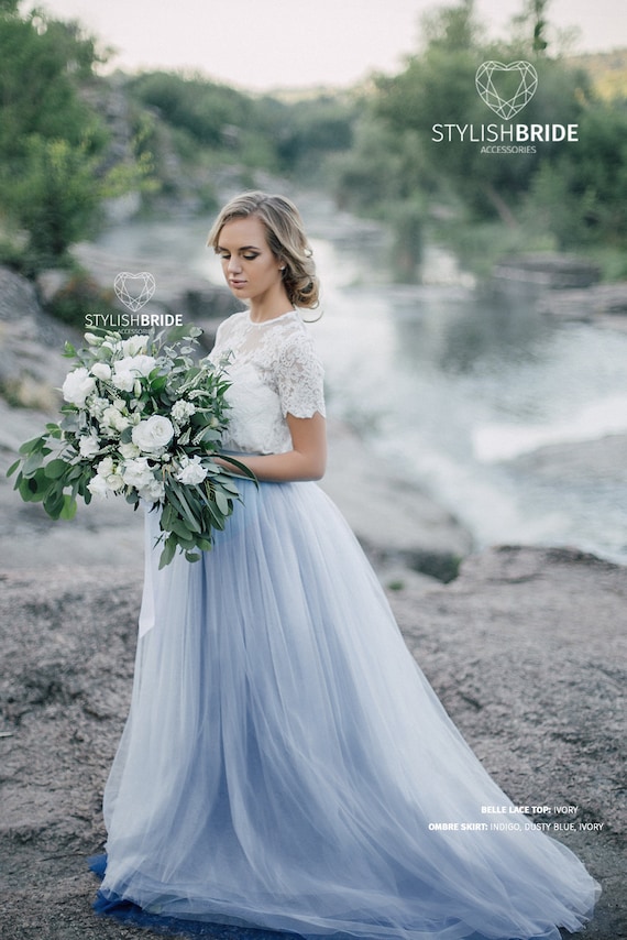Tulle Dusty Blue Bridesmaid Dress Dusty Blue Indigo Storm Ombre