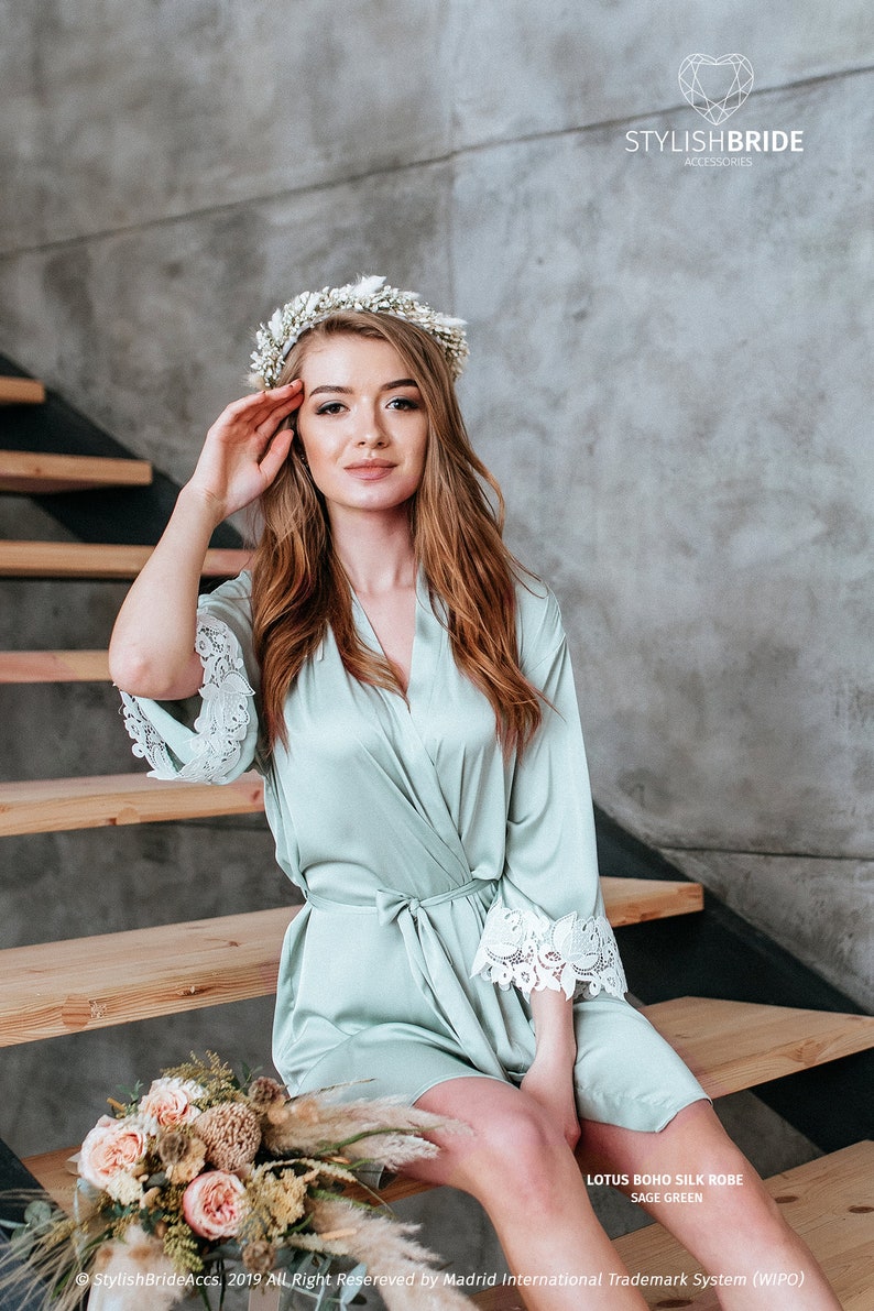Sage Green LIMITED Silk Bridal Robe /LOTUS/ Lux Silk Etsy