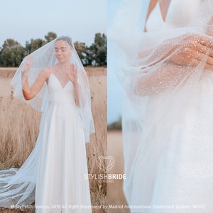 Glitter Classic Cathedral Bridal Veil, Long Sparkle Veil with Blusher,  Wedding Veil  New SBA collection Glitter tulle veil