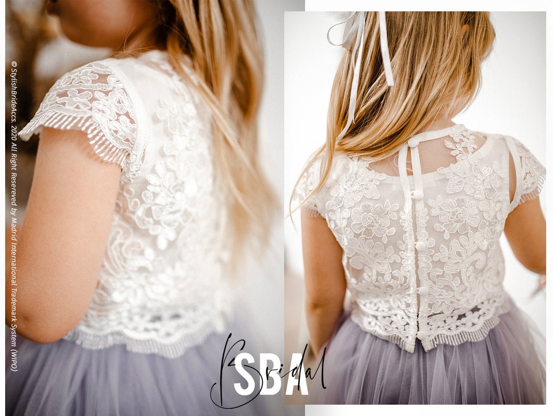 Flower Girl Lace Mary Top With Cup Sleeves, Flower Girl Lace Top