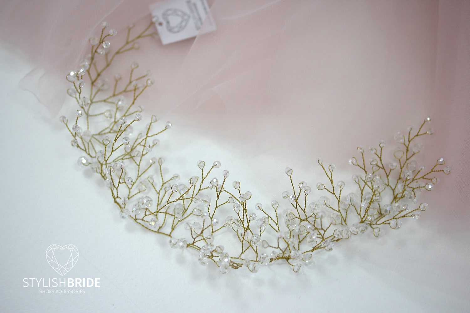 Wedding Gold Crystal Hair Vine Tiara Bridal Crystal Hair Etsy