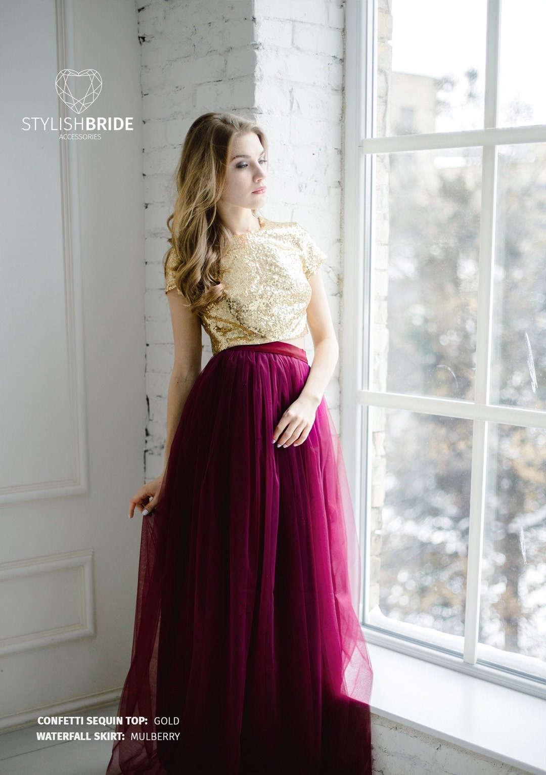 Gold Mulberry Sequin Tulle Dress Wine Tulle Dress for - Etsy