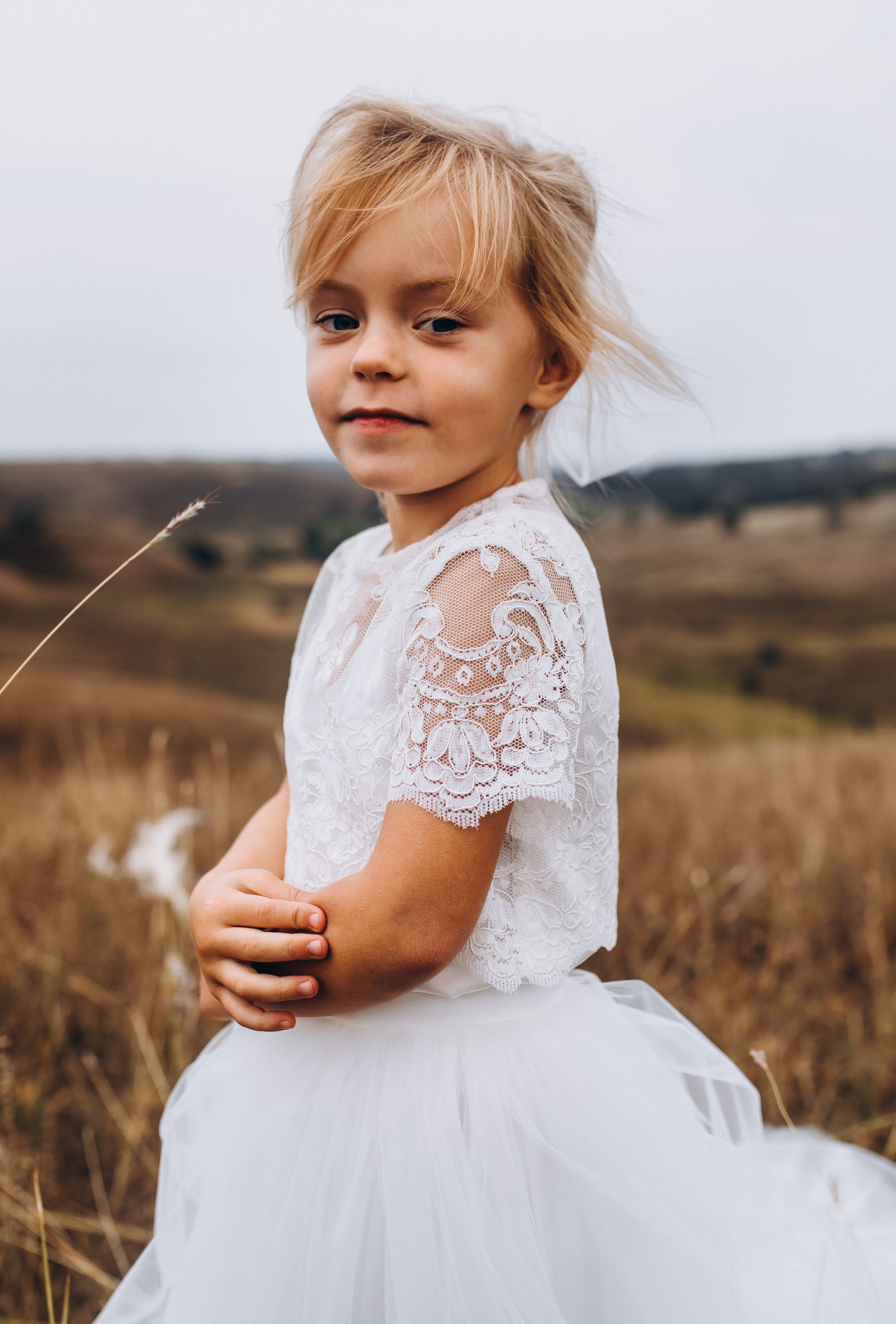 Flower girl lace crop top white/ivory girl toddler lace Etsy