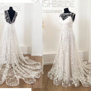 Luminous stars sleeveless wedding dress, glitter wedding dress