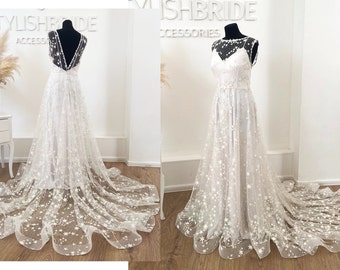 Luminous stars sleeveless wedding dress, glitter wedding dress